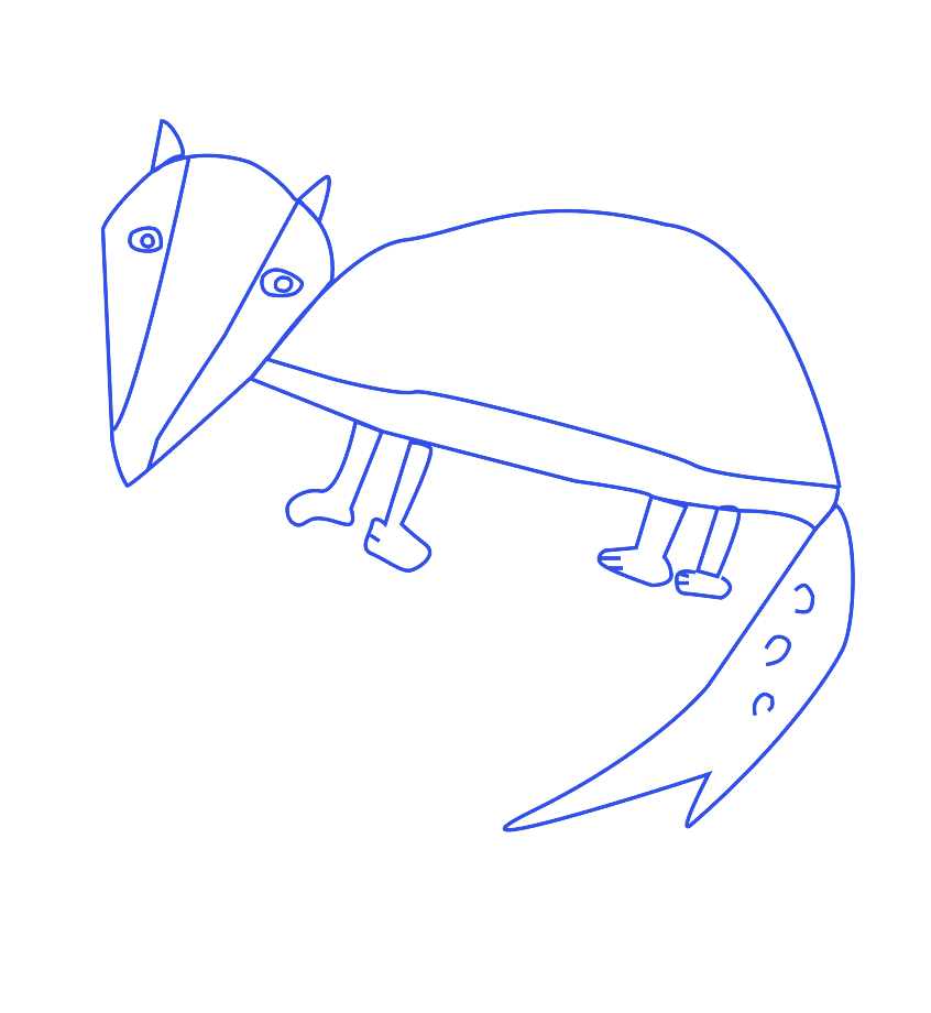 Child's blue line drawing of an animal